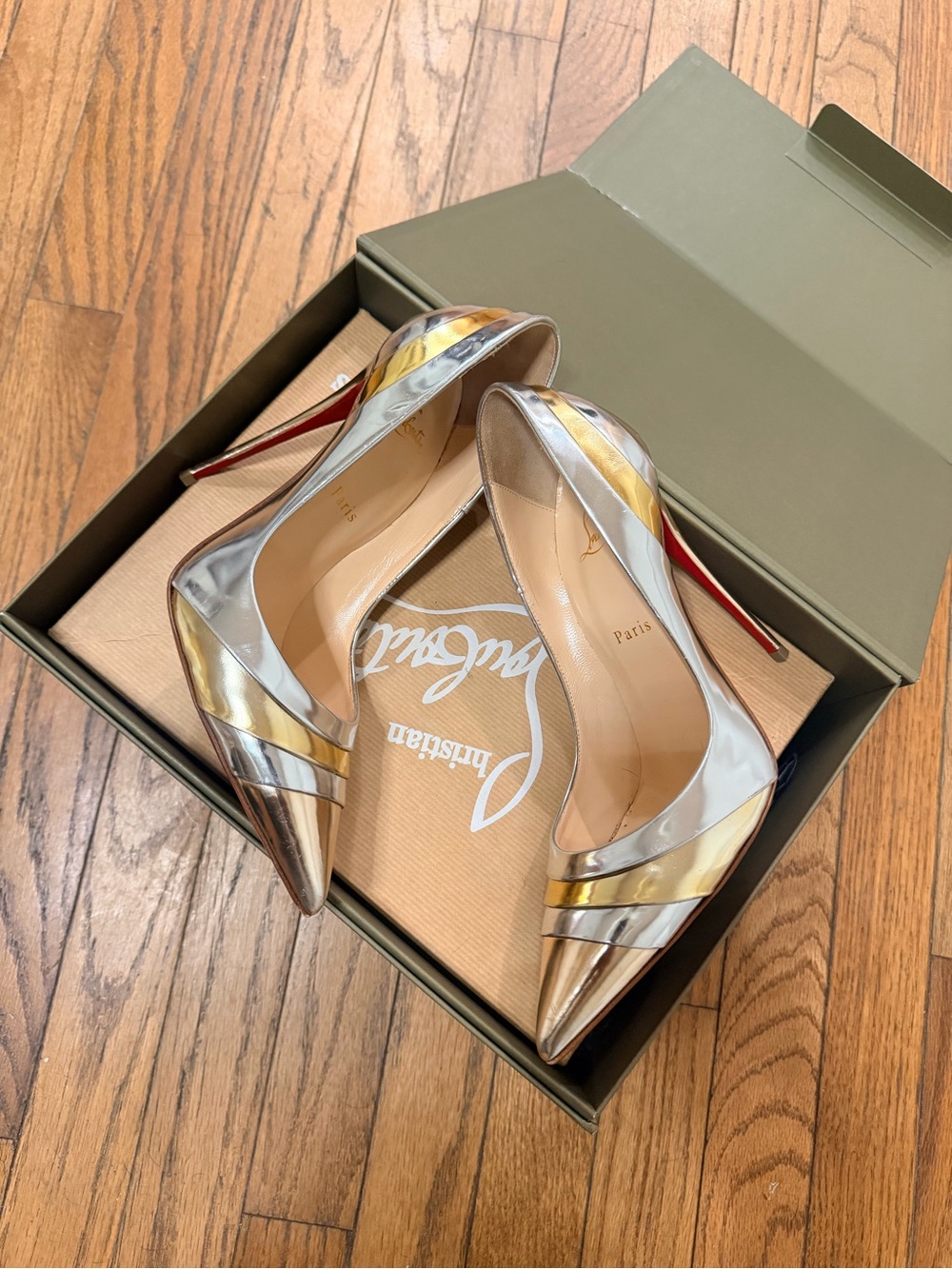 Christian Louboutin Metallic Pointed Toe Stiletto Pumps - Gold & Silver